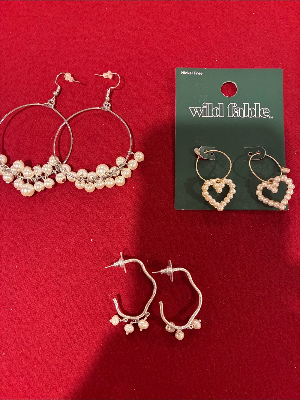 wild fable Gold-Tone Hoop Earrings with Pearl Clusters (Set of 3)